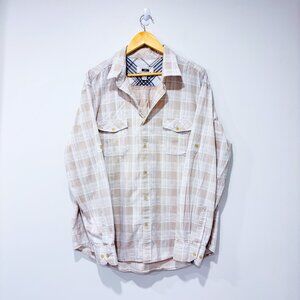 JOSEPH ABBOUD Beige Plaid‎ Cotton Button Down Shirt | XXL
